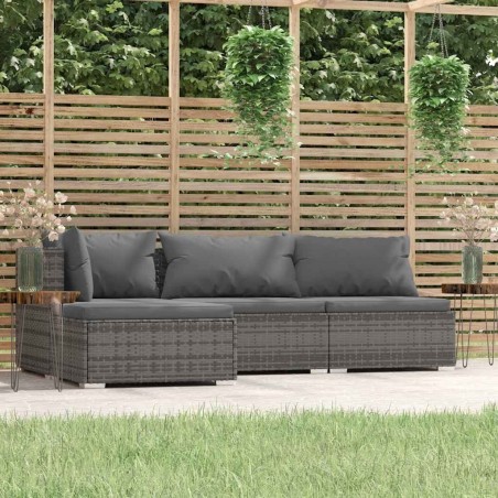 Salon de jardin 4 pcs avec coussins Gris Résine tressée 568856568856