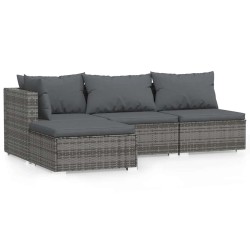 Salon de jardin 4 pcs avec coussins Gris Résine tressée 568856568856
