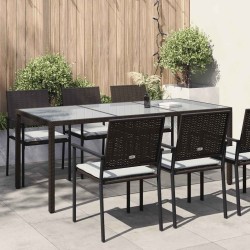 Table de jardin Marron 190x90x75 cm Verre trempé/résine tressée 568869568869