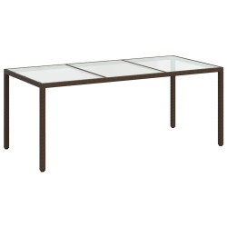 Table de jardin Marron 190x90x75 cm Verre trempé/résine tressée 568869568869
