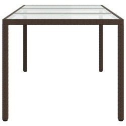 Table de jardin Marron 190x90x75 cm Verre trempé/résine tressée 568869568869