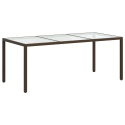 Table de jardin Marron 190x90x75 cm Verre trempé/résine tressée 568869568869