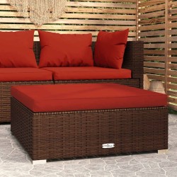 Repose-pied de jardin et coussin Marron 70x70x30 cm Poly rotin 568870568870
