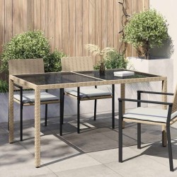 Table de jardin 150x90x75 cm Verre trempé/résine tressée Beige 568882568882
