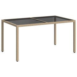 Table de jardin 150x90x75 cm Verre trempé/résine tressée Beige 568882568882