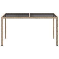 Table de jardin 150x90x75 cm Verre trempé/résine tressée Beige 568882568882