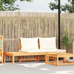 Banc de jardin avec table et coussins Blanc crème Teck solide 568884568884