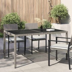 Table de jardin 150x90x75 cm Verre trempé et poly rotin Gris 568891568891
