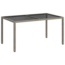Table de jardin 150x90x75 cm Verre trempé et poly rotin Gris 568891568891