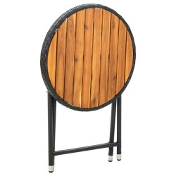 Table à thé Noir 60 cm Résine tressée et bois d'acacia solide 568894568894