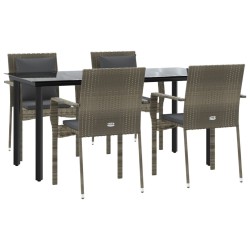 Ensemble à manger de jardin coussins 5 pcs noir et gris 568904568904