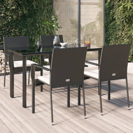 Ensemble à manger de jardin coussins 5pcs Noir Résine tressée 568918568918