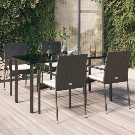 Ensemble à manger de jardin coussins 5pcs Noir Résine tressée 568931568931