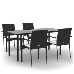 Ensemble à manger de jardin coussins 5pcs Noir Résine tressée 568931568931