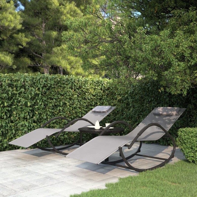 Chaises longues à bascule 2 pcs Gris Acier et textilène 568934568934
