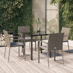 Ensemble à manger de jardin coussins 5 pcs noir et gris 568962568962
