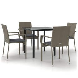 Ensemble à manger de jardin coussins 5 pcs noir et gris 568962568962