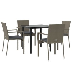 Ensemble à manger de jardin coussins 5 pcs noir et gris 568962568962