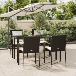 Ensemble à manger de jardin coussins 5pcs Noir Résine tressée 568965568965