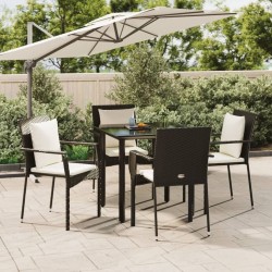 Ensemble à manger de jardin coussins 5pcs Noir Résine tressée 568971568971