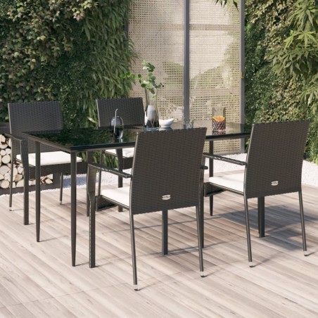 Ensemble à manger de jardin coussins 5pcs Noir Résine tressée 568975568975