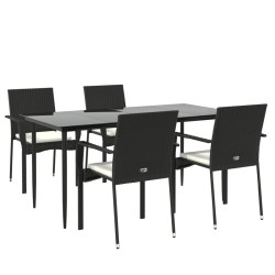 Ensemble à manger de jardin coussins 5pcs Noir Résine tressée 568975568975