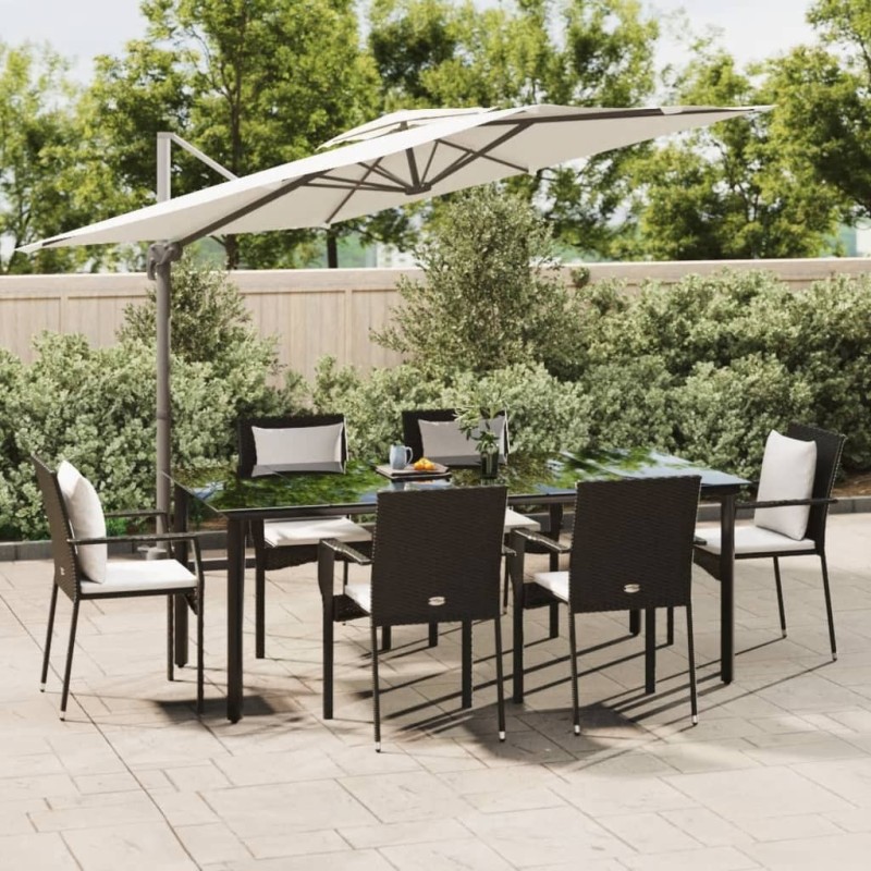 Ensemble à manger de jardin coussins 7pcs Noir Résine tressée 568976568976