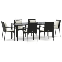 Ensemble à manger de jardin coussins 7pcs Noir Résine tressée 568976568976