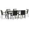 Ensemble à manger de jardin coussins 7pcs Noir Résine tressée 568976568976