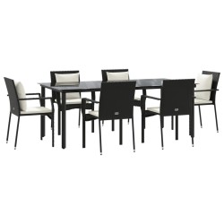 Ensemble à manger de jardin coussins 7pcs Noir Résine tressée 568976568976