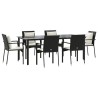 Ensemble à manger de jardin coussins 7pcs Noir Résine tressée 568976568976