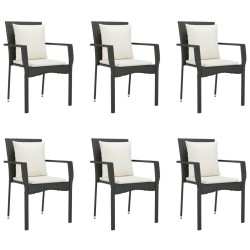 Ensemble à manger de jardin coussins 7pcs Noir Résine tressée 568976568976