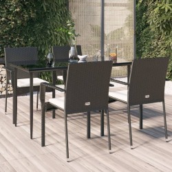 Ensemble à manger de jardin coussins 5pcs Noir Résine tressée 568977568977