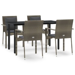 Ensemble à manger de jardin coussins 5 pcs noir et gris 568978568978