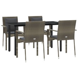 Ensemble à manger de jardin coussins 5 pcs noir et gris 568978568978