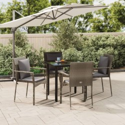 Ensemble à manger de jardin coussins 5 pcs noir et gris 568980568980