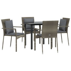 Ensemble à manger de jardin coussins 5 pcs noir et gris 568980568980