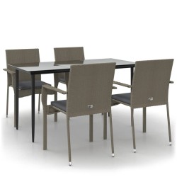 Ensemble à manger de jardin coussins 5 pcs noir et gris 568986568986