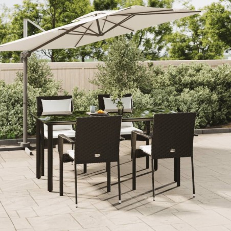 Ensemble à manger de jardin coussins 5pcs Noir Résine tressée 568989568989