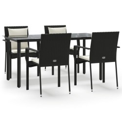Ensemble à manger de jardin coussins 5pcs Noir Résine tressée 568989568989
