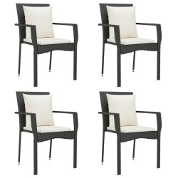Ensemble à manger de jardin coussins 5pcs Noir Résine tressée 568989568989