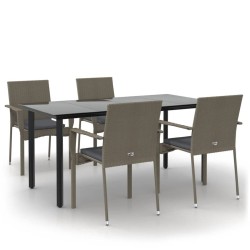 Ensemble à manger de jardin coussins 5 pcs noir et gris 568991568991