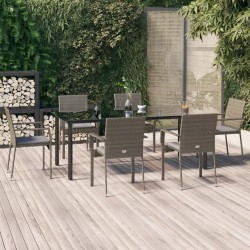 Ensemble à manger jardin et coussins 7 pcs Noir et gris Rotin 568993568993