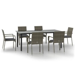 Ensemble à manger jardin et coussins 7 pcs Noir et gris Rotin 568993568993