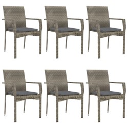 Ensemble à manger jardin et coussins 7 pcs Noir et gris Rotin 568993568993