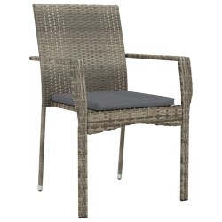 Ensemble à manger jardin et coussins 7 pcs Noir et gris Rotin 568993568993