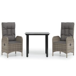 Ensemble à manger jardin 3pcs avec coussins noir et gris 568994568994
