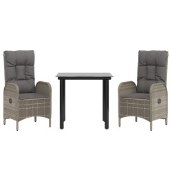 Ensemble à manger jardin 3pcs avec coussins noir et gris 568994568994