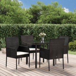 Ensemble à manger de jardin coussins 5pcs Noir Résine tressée 569004569004