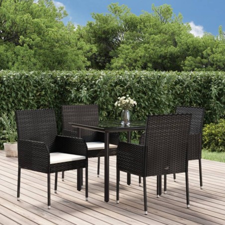 Ensemble à manger de jardin coussins 5pcs Noir Résine tressée 569004569004